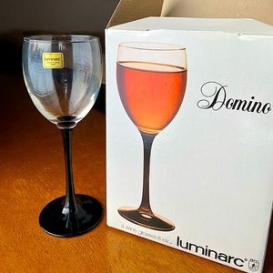 90s Vintage Domino Luminarc Crystal Black Stemmed Wine Glasses| NEW IN BOX